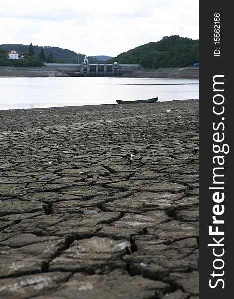 Dried and cracked soil near dam in Brno, Czech republic. Dried and cracked soil near dam in Brno, Czech republic