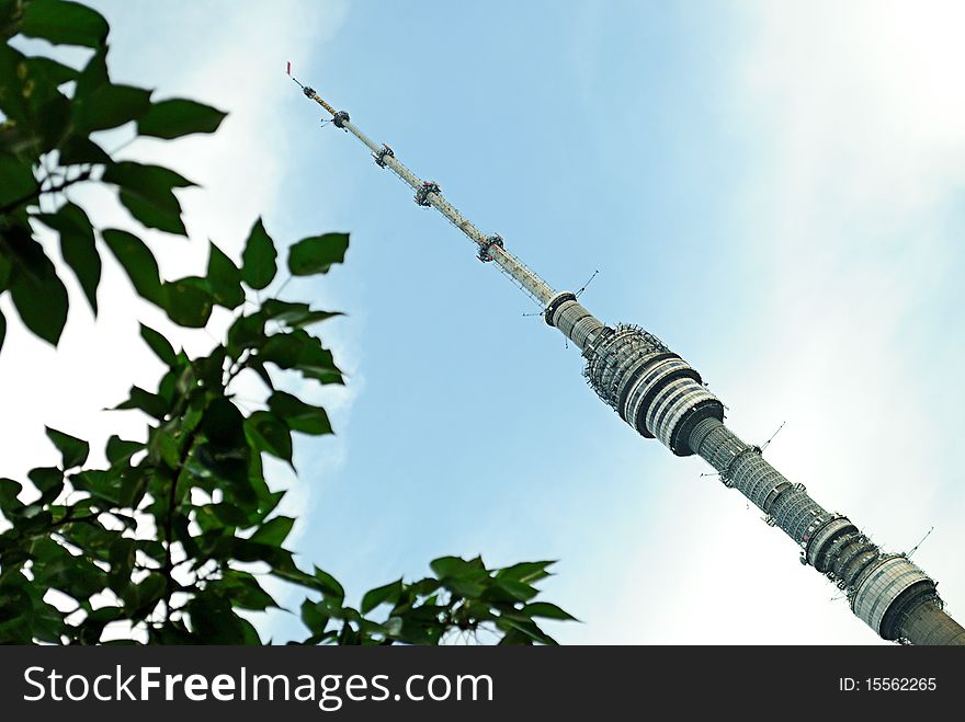 Communication tower Ostankino in Moscow on a background of the sky. Communication tower Ostankino in Moscow on a background of the sky