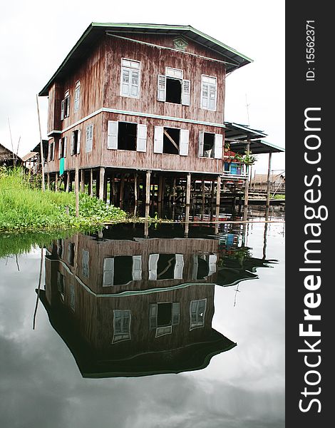 A typical dwelling on the lake inle in myanmar. A typical dwelling on the lake inle in myanmar