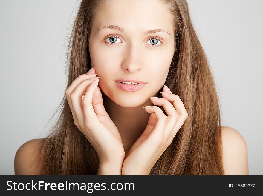 Beautiful Girl Face in studio isolated
