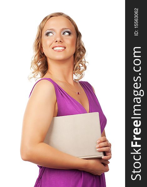 Portrait of young student woman with  book