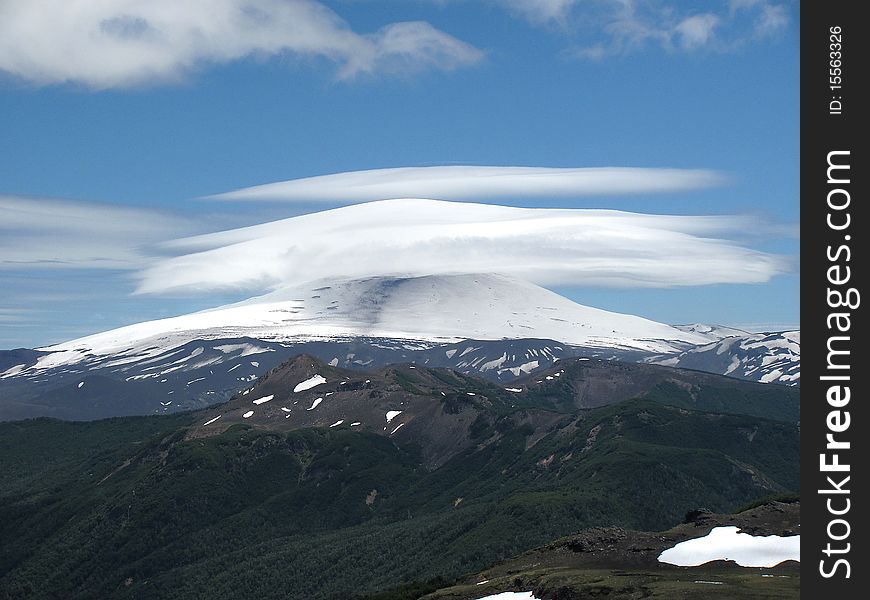 Volcano Villarrica wrapped by clouds, Chile. Volcano Villarrica wrapped by clouds, Chile