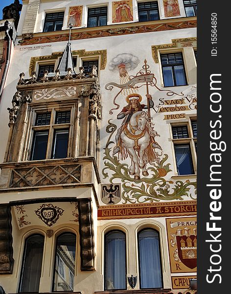Frescoed palace in staromestske namesti in prague. Frescoed palace in staromestske namesti in prague