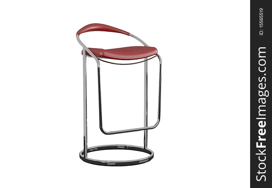 Modern chrome stool bar isolated on white, red seat, 3d render/illustration. Modern chrome stool bar isolated on white, red seat, 3d render/illustration