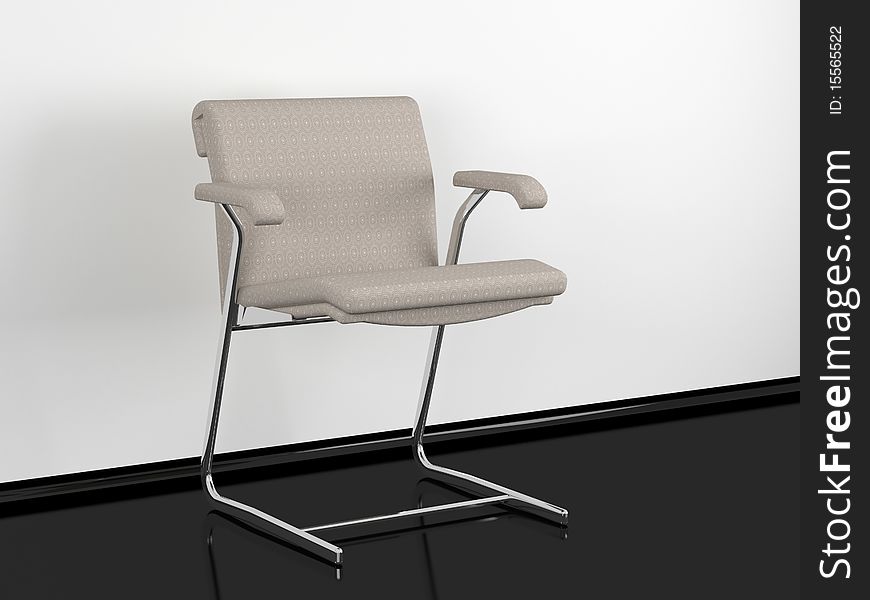 Modern office armchair in black and white room, 3d render/illustration