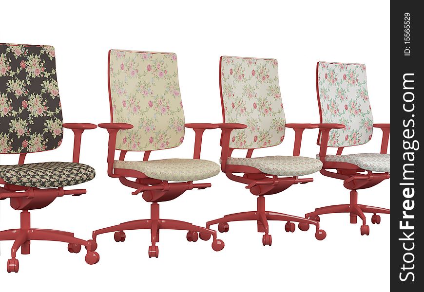 Four Floral Red Office Armchairs Isolated