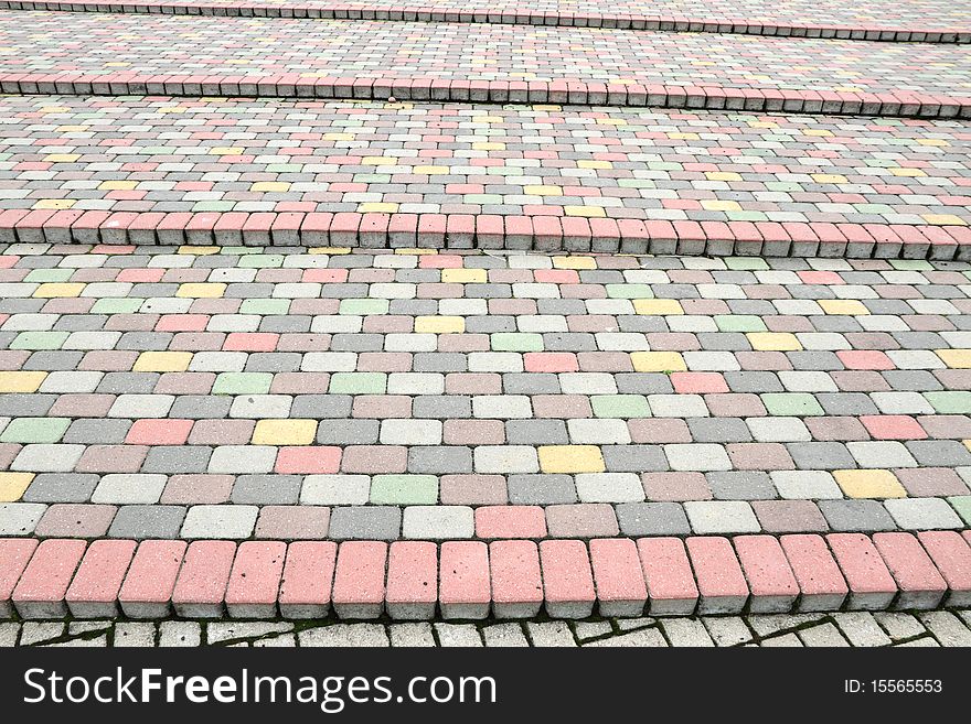 Steps in multicolor brick`s foothpath. Steps in multicolor brick`s foothpath.