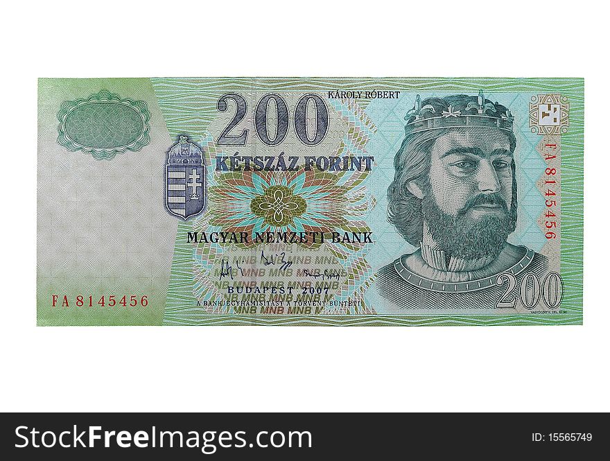 This was the smallest Hungarian bank note: 200 Forints. It's approximately 0.80 Euros, 1 USD. This was the smallest Hungarian bank note: 200 Forints. It's approximately 0.80 Euros, 1 USD.