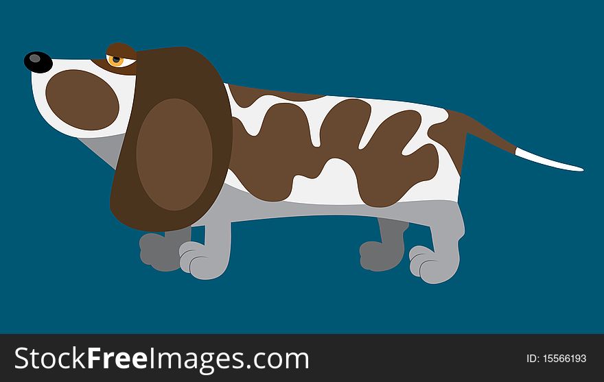 Cartoon illustration of funny basset hound