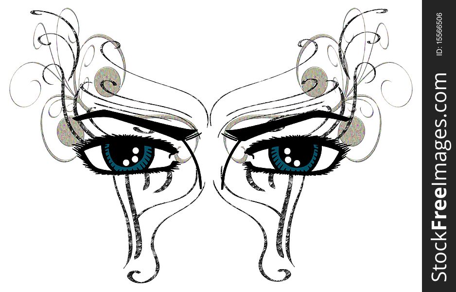 Eyes decorated with stylized butterfly wings. Eyes decorated with stylized butterfly wings