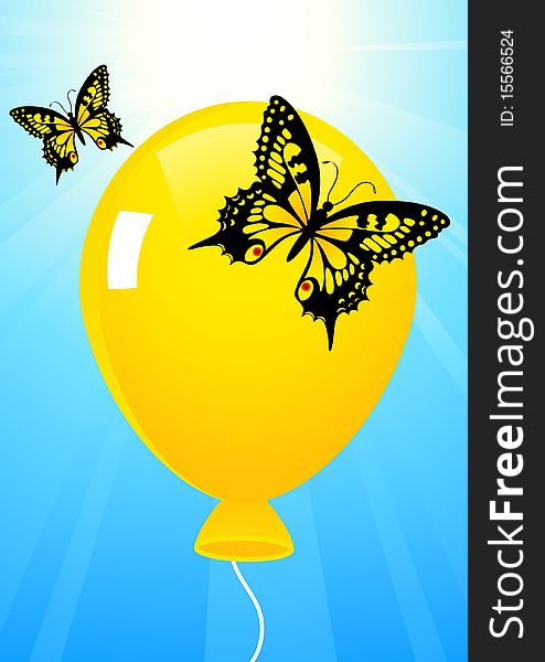 Butterflies and balloon, illustration, AI file included