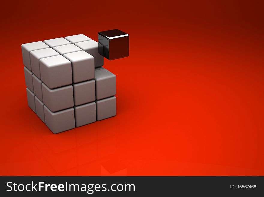 3d cubes on red background