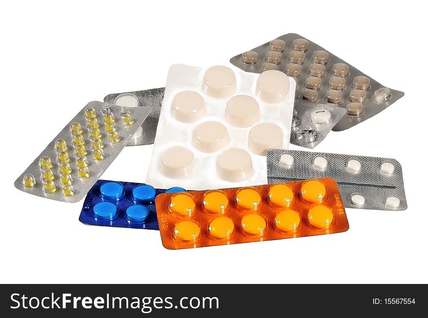 Picture presents the provisions of medications in tablet isolated on white background. Picture presents the provisions of medications in tablet isolated on white background