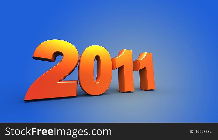 3d new year 2011 shape on blue background