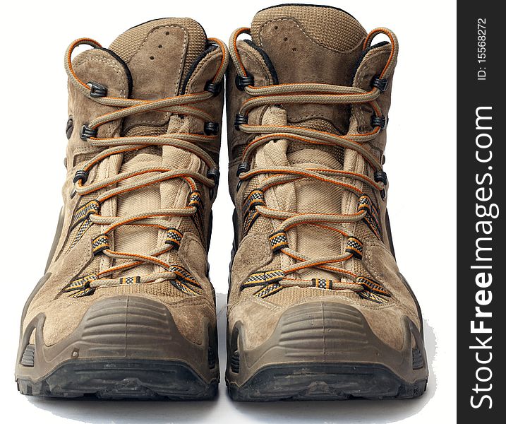 Hiking shoes in detail on a white background