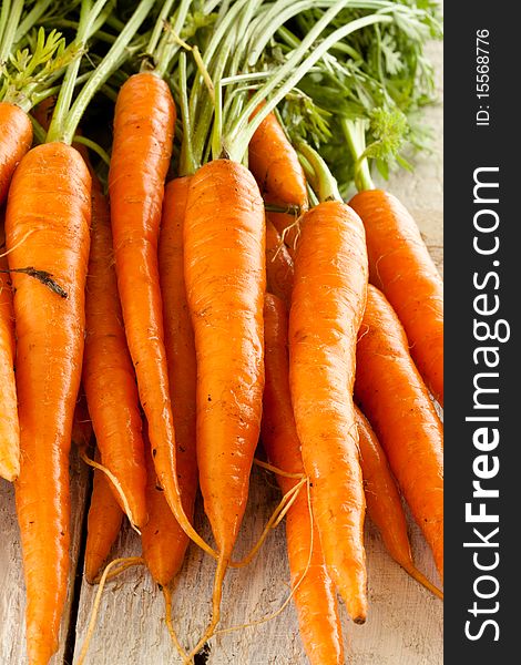 Fresh wet carrots on a farmers table. Fresh wet carrots on a farmers table