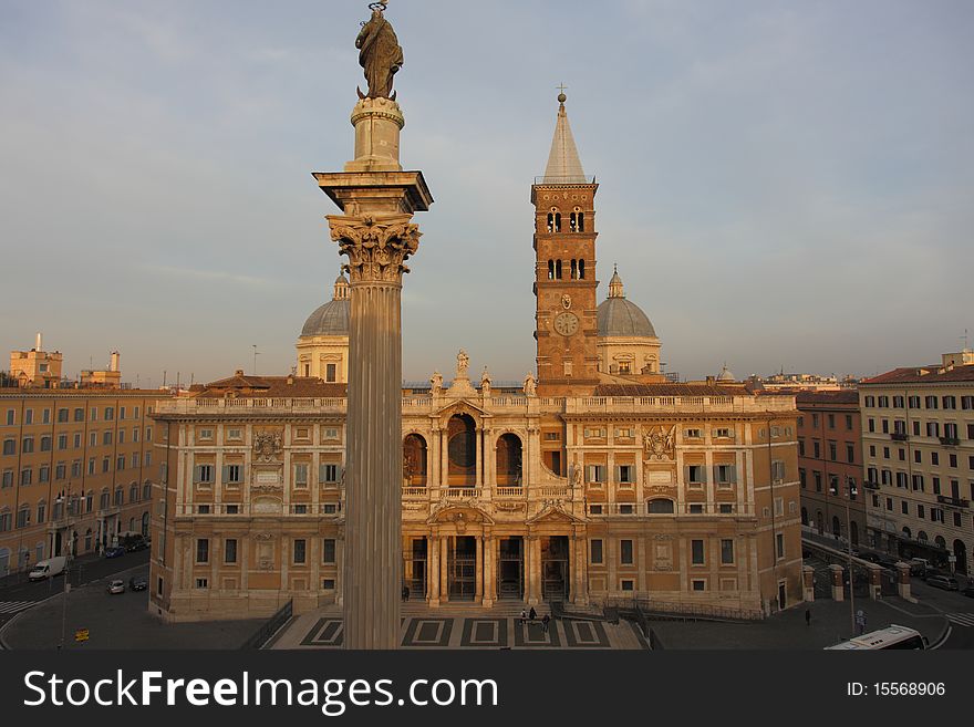 Basilica Santa Maria Maggiore in Rome at sunset