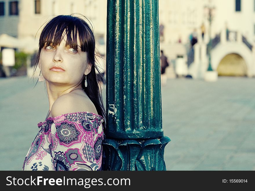 Protrait Of Beautifful Young Woman In Venice