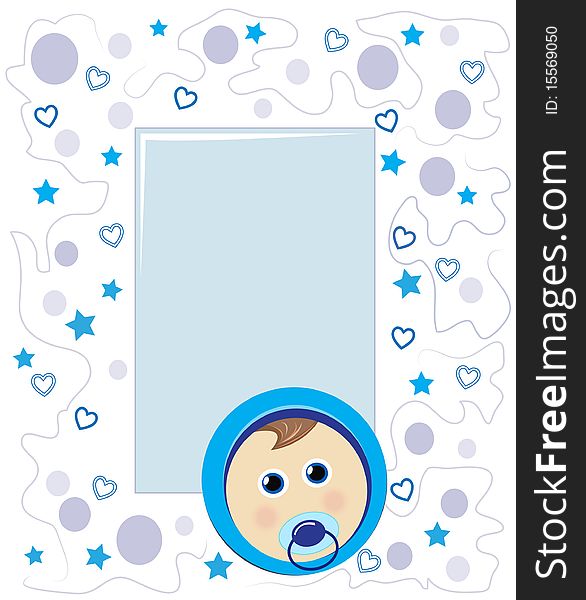 Blue frame with baby face and border ornaments. Blue frame with baby face and border ornaments.