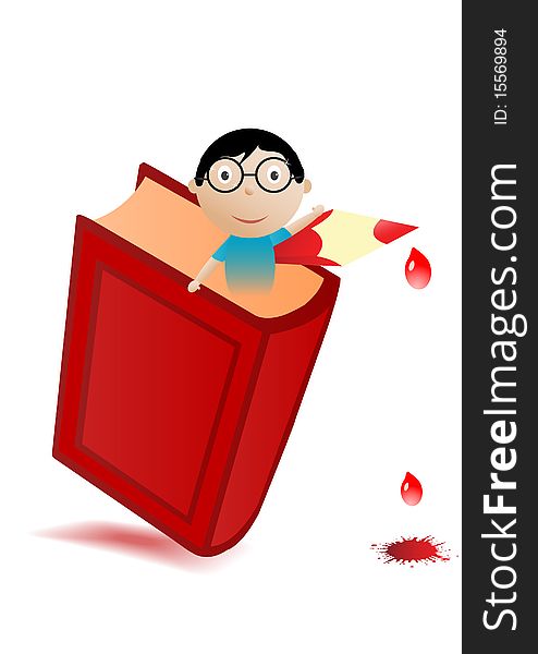 Vector Illustration The Red Book And Boy