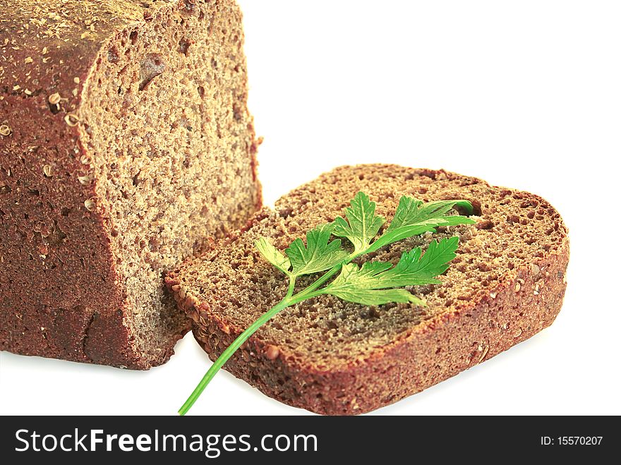Dietary Rye Bread, With Herbs, Isolated On White