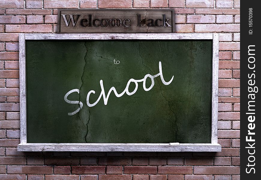 Urban interior with  blackboard on brick wall