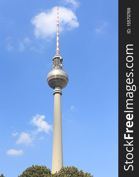 TV Tower Berlin with blue sky and some clouds. TV Tower Berlin with blue sky and some clouds