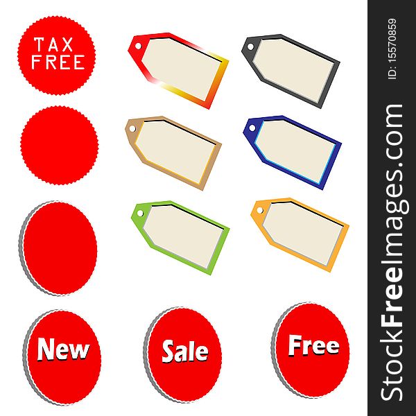 A set of various marketing tags isolated on white background.