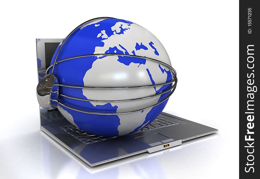 World surrounding mouse and laptop-3d rendered