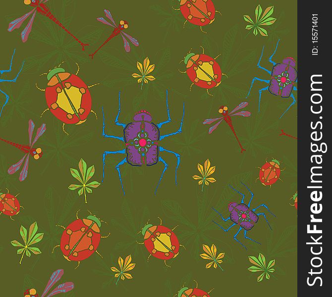 Bugs and dragonfly seamless