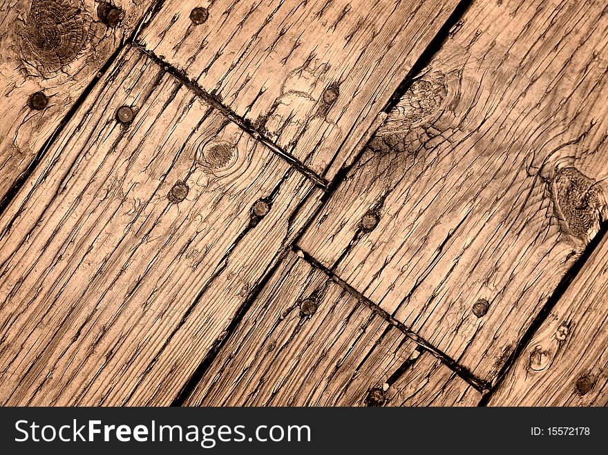Detailed closeup of old wooden deck
