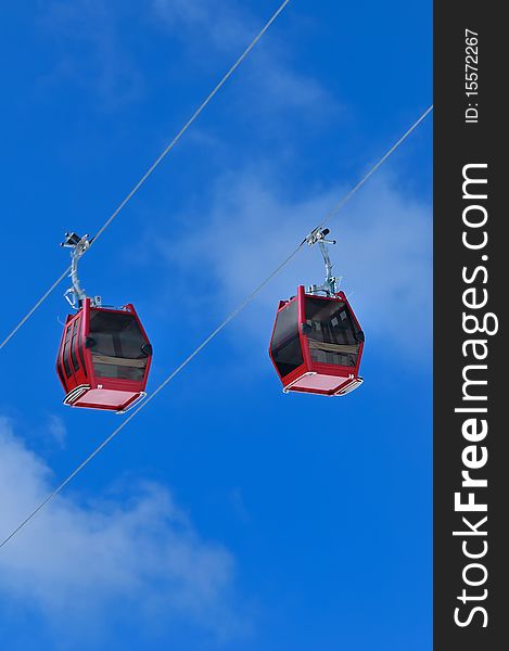 Red cable car on snow mountain, Chamrousse, France