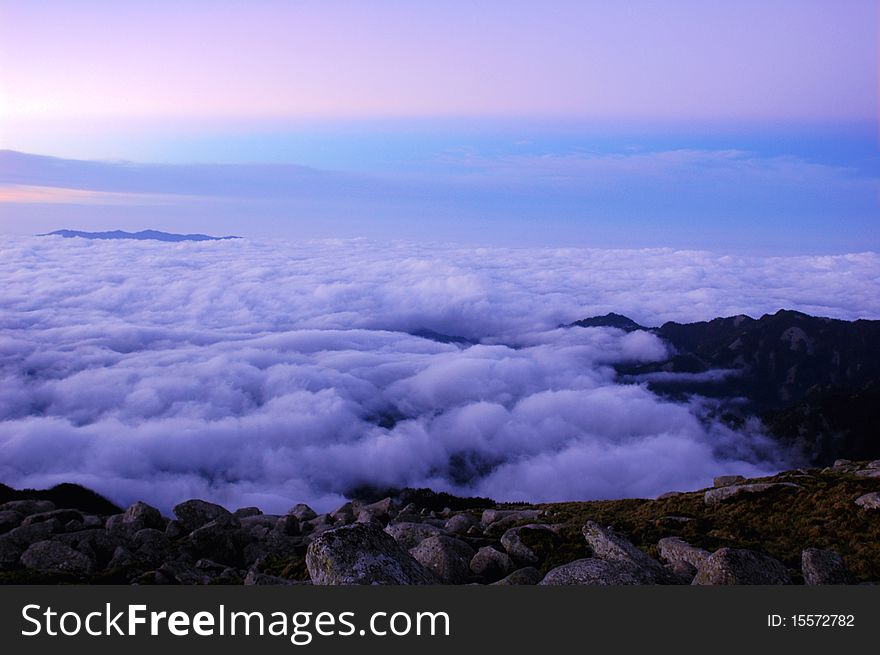 Scenery of sea clouds on the top of the mountains at sunrise. Scenery of sea clouds on the top of the mountains at sunrise