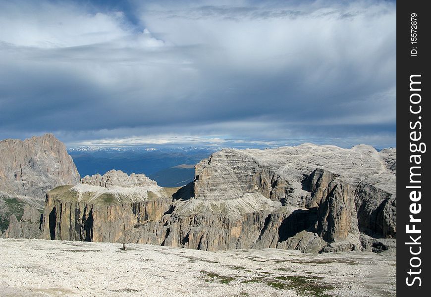 Landscape from the top of dolomites mountains Sass Pordoi. Landscape from the top of dolomites mountains Sass Pordoi