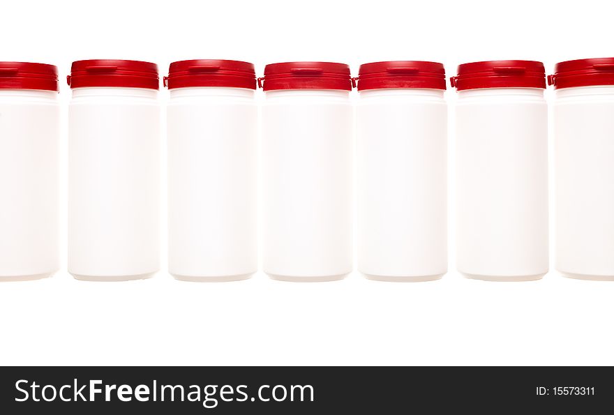 Formation of Plastic cans isolated on white background