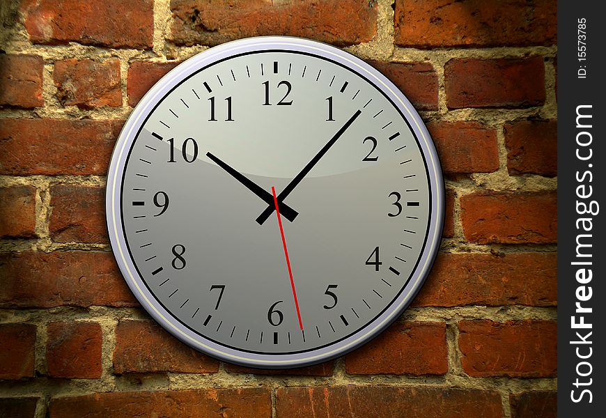 Blue clock on the wall brick