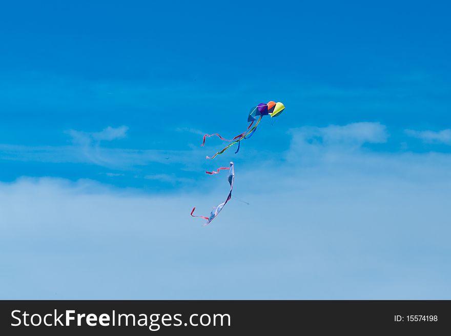Colourful kite with ribbo flying in the air. Colourful kite with ribbo flying in the air