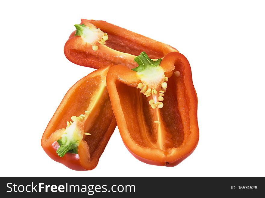 The red pepper cut on some parts on a white background