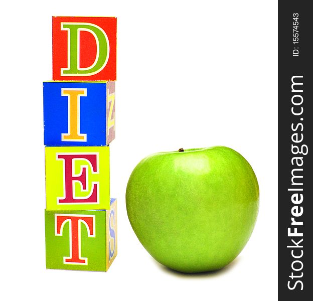 Green Apple And Cubes With Letters - Diet