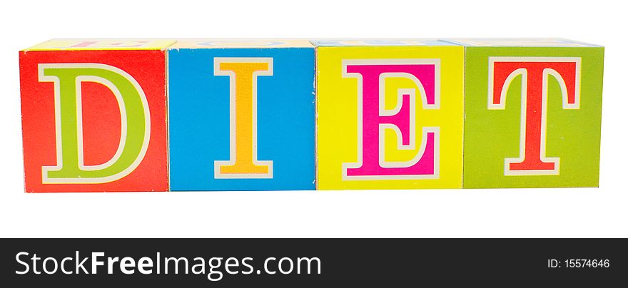 Cubes with letters in front of a white background - diet. Cubes with letters in front of a white background - diet