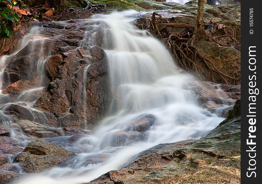 A fresh and small waterfall captured in low shutter speed.