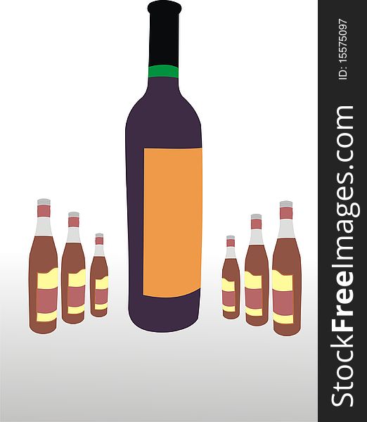 It is a lot of bottles with wine, cognac and liquor. It is a lot of bottles with wine, cognac and liquor