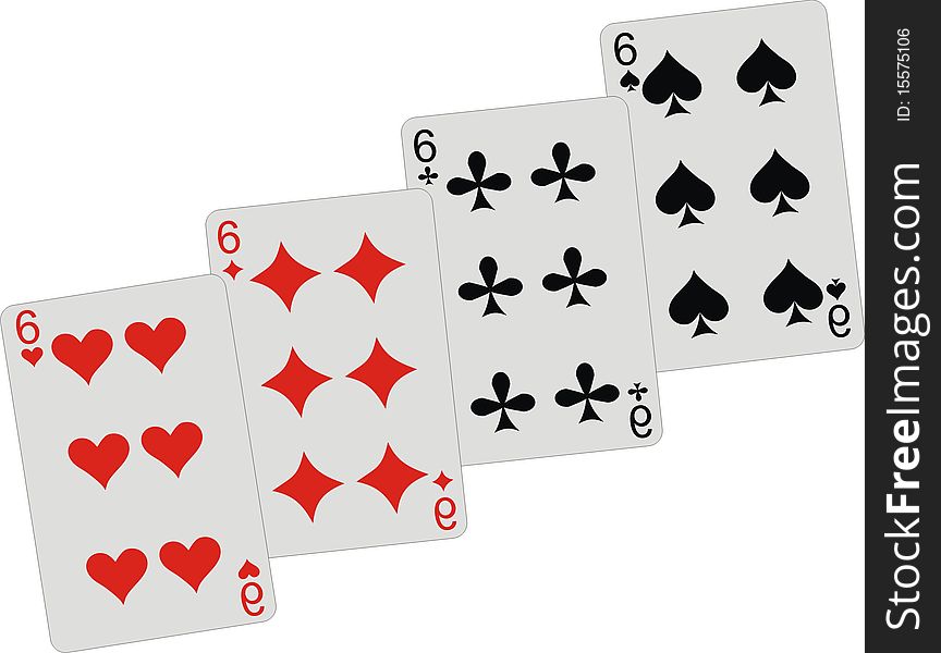 Four identical playing cards in a casino