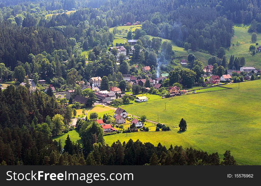 Village in sunset