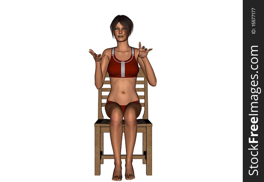 Young contemporary woman in a typical poolside chair.  3D rendered illustration. Young contemporary woman in a typical poolside chair.  3D rendered illustration