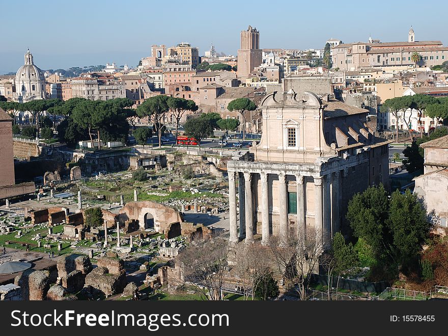 Italy, monumental view of Rome, beginning of january sunny day ancient ruines. Italy, monumental view of Rome, beginning of january sunny day ancient ruines