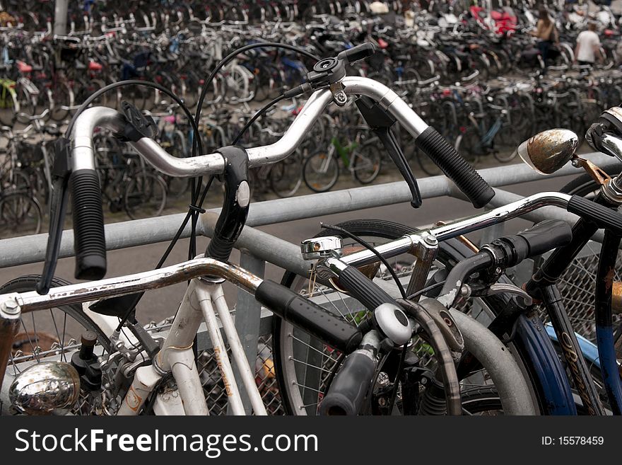 Bikes parked in the centre of Amsterdam, Netherlands. Bikes parked in the centre of Amsterdam, Netherlands