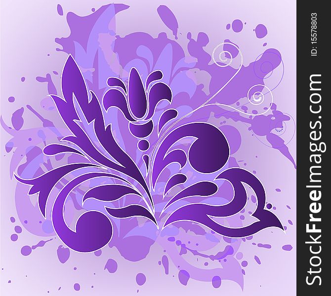 Purple flower on a background splashed with paint. Purple flower on a background splashed with paint