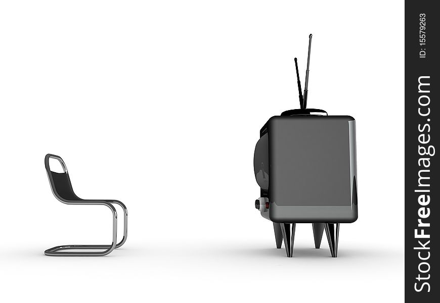 3d tv and chair concept isolated