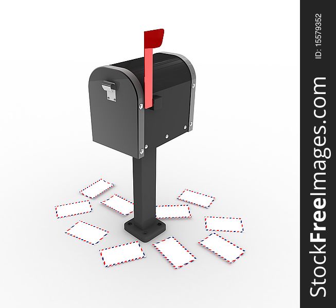 3d close black mailbox isolated